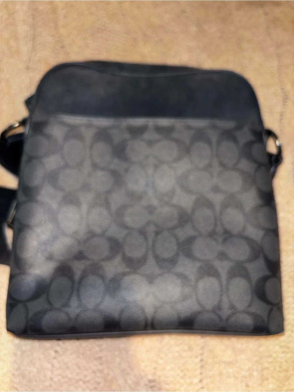 Coach Houston Flight Bag Black Signature Canvas Crossbody Black and Grey Logo